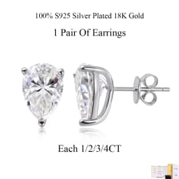 COSYA 1/2/3/4CT Pear Cut Moissanite Ring/Earrings For Women 100% S925 Silver Waterdrop Solitaire Wedding Band Fine Jewelry Gift