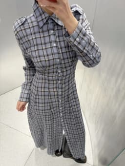 ETJ 2026 Spring Women's New Collection - Elegant and Simple Shoulder Emblem Decorated Checkered Shirt-style Long Dress