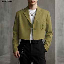 INCERUN Men Blazer Solid Color Lapel Long Sleeve One Button Casual Suit Men Streetwear Loose Elegant Fashion Male Thin Coats
