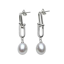Freshwater Grey Pearl Drop Earrings For Women,Cute 925 Sterling Silver Pearl Earrings Wife Daughter Gift White
