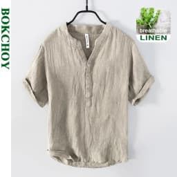 Summer Summer Vintage 100% Linen Short Sleeve T-Shirt for Men Breathable Thin Solid Color Slim Tops BL888