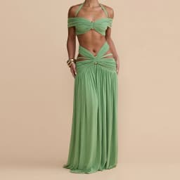 Elegant Sequin Floral Two Piece Set For Woman One Shoulder Crop Top + High Waist Cutout Mini Skirt Vacation Party Co-ord Set