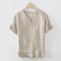 L998 100% Linen Premium T-shirts Men's Summer Fashion Chinese Style Vintage Solid Color Short Sleeve Tees Simple Breathable Tops
