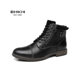 BHKH Men's Boots Winter Fashion Botines Zip Lace-Up Ankle Boots Vintage Business Dress Shoes Leather Casual Shoes for Men