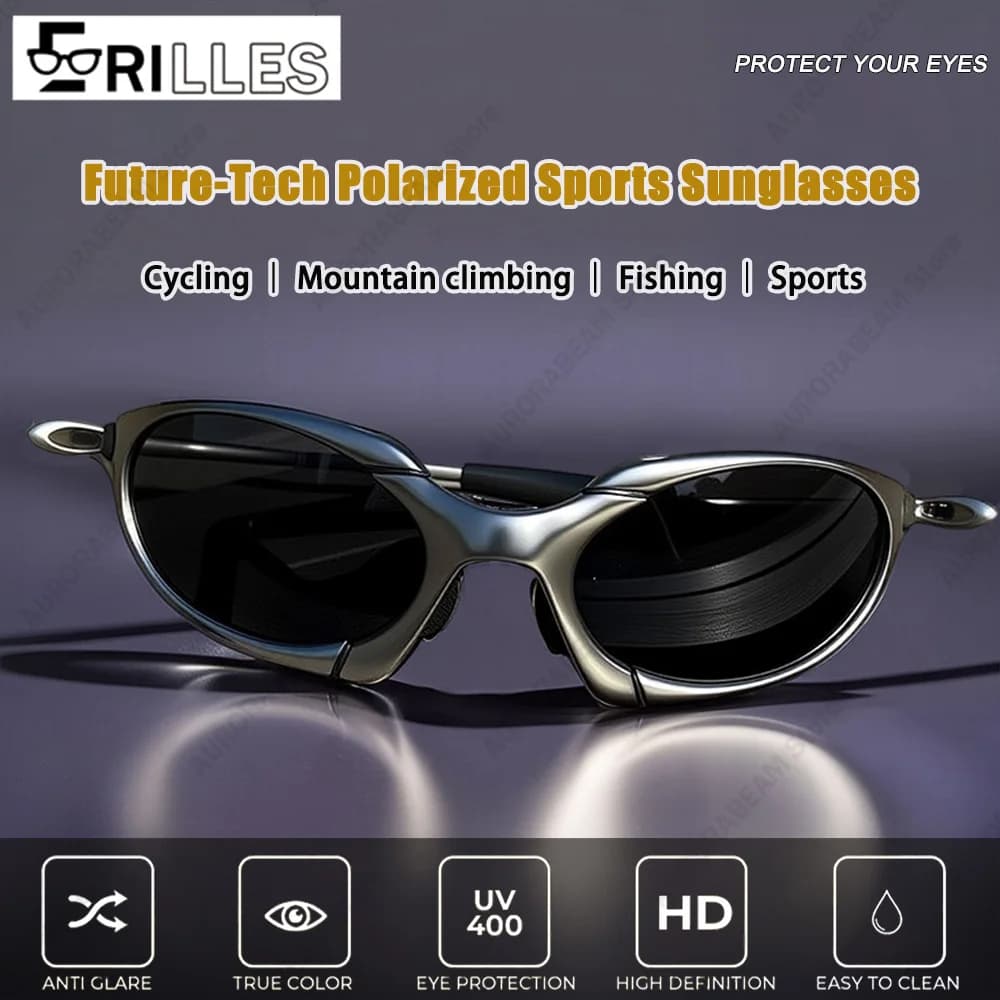 All-Weather Cycling Sunglasses Polarized, Metal Full Frame Unisex Design, Anti-Glare Tech for Coastal Fishing