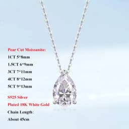 EWYA Pear Cut 1/1.5/3/4/5CT D Color Moissanite Pendant Necklace for Women Men 925 Silver Waterdrop Solitaire Diamond Neck Chain
