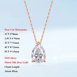 EWYA Pear Cut 1/1.5/3/4/5CT D Color Moissanite Pendant Necklace for Women Men 925 Silver Waterdrop Solitaire Diamond Neck Chain