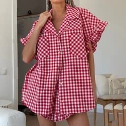 Linad Office Single-Breasted Shirts Elegant Plaid High Waist Shorts With Button Up Shirts 2 Piece Set Street Chic Outfits Summer