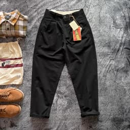 Amekaji Heavyweight Pure Cotton Twill Reinforced Work Pants Loose Tapered Straight-leg Basic Solid Color Casual Trousers for Men