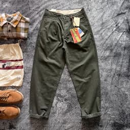 Amekaji Heavyweight Pure Cotton Twill Reinforced Work Pants Loose Tapered Straight-leg Basic Solid Color Casual Trousers for Men