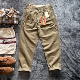 Amekaji Heavyweight Pure Cotton Twill Reinforced Work Pants Loose Tapered Straight-leg Basic Solid Color Casual Trousers for Men