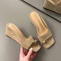 Wedges Sandals Women High Heels Clip Toe Shoes Square Toe Slippers Summer 2026 Designer New Flip Flops Fashion Pumps Lady Slides