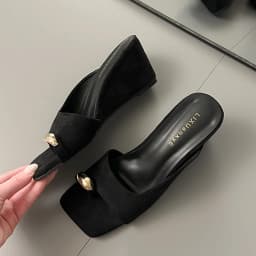 Wedges Sandals Women High Heels Clip Toe Shoes Square Toe Slippers Summer 2026 Designer New Flip Flops Fashion Pumps Lady Slides