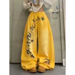 2026 American Style Vintage Gradient Letter Print Casual Wide Leg Pants Loose Fit Hip Hop Jazz Dance Women Fashionable Trousers