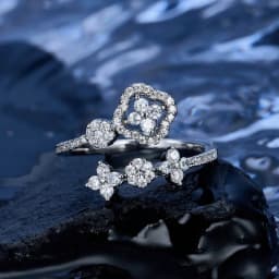 Lnkry 14k Gold Filled Adjustable Ring For Women Exquisite Certified Round Moissanite Four Leaf Flower Rings Jewelry Gift