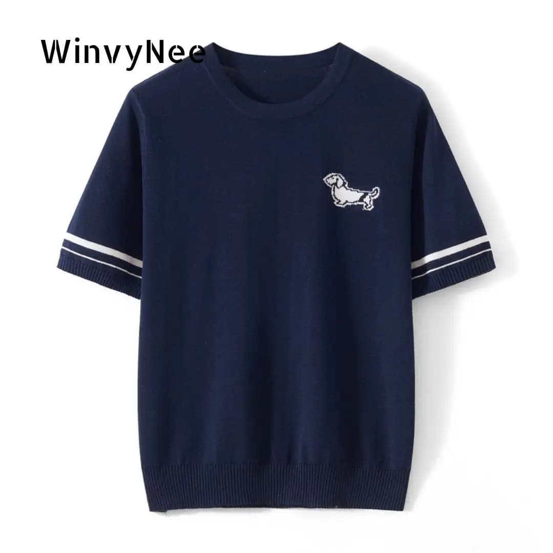 WinvyNee Spring Summer Women‘s 100% Cotton T Shirts Short Sleeve Top Y2k O Neck Dog Casual Pullover Basic Clothing Top ZA1523014