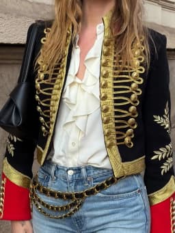 Vintage Women's Cropped Jacket Gold Embroidery Stand Collar Spliced Napoleon Military Coat 2026 Autumn Lady Street Outerwear
