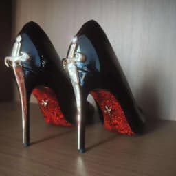 Metal Scepter High Heels Printed Red Pointed Toe Women's Shoes Glossy Leather Single Shoes Black Stiletto Sexy Pumps 42