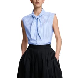 CH Embroidered Sleeveless Shirt Women Bow Tie Collar Slim Fit Soft Fabric Versatile Casual Daily Office Tops