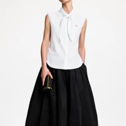 CH Embroidered Sleeveless Shirt Women Bow Tie Collar Slim Fit Soft Fabric Versatile Casual Daily Office Tops
