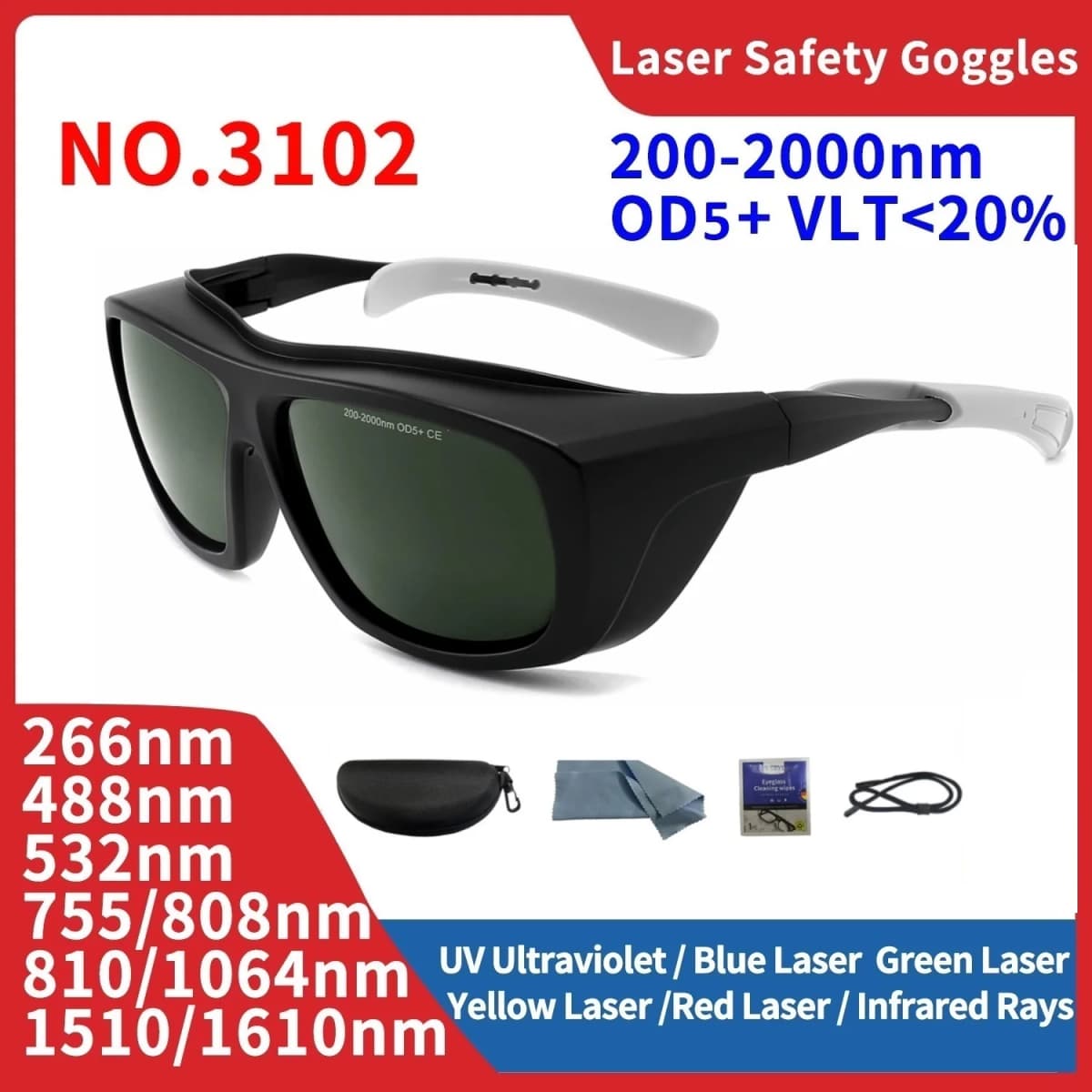Laser Glasses Protection X Rays Safety Goggle Eye Protective UV IPI IR IPL FPV 200-2000nm 1064 532nm All Wavelength Hair Removal