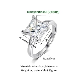 FEOBUR 1/2/3/4CT Princess Cut Moissanite Diamond Ring for Women Certified 100% 925 Sterling Silver Engagement Wedding Band GRA