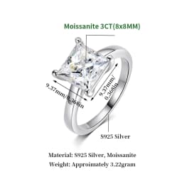 FEOBUR 1/2/3/4CT Princess Cut Moissanite Diamond Ring for Women Certified 100% 925 Sterling Silver Engagement Wedding Band GRA