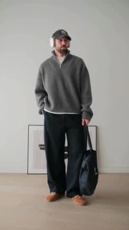 Maden Vintage Half-Zip Stand Collar Knitted Sweater Solid Color Warm Pullover for Men's Autumn and Winter Versatile Knitwear