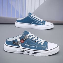 Trend Designers Men's Half Slippers Summer Man Vulcanized Shoes Non Slip Wear Resistant Canvas Shoes Shallow Mouth Shoes for Men