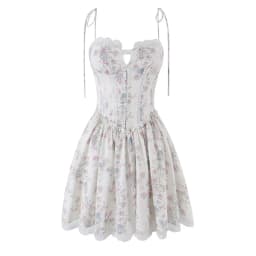 YENKYE Sexy Elegant Women Lace Patchwork Floral Print Sling Mini Dress Low Waist A-line Summer Holiday Party Dresses Pretty Robe