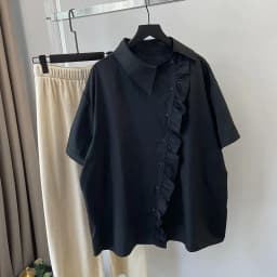 Summer Short Sleeved Shirt For Women With Loose Design And Diagonal Buckle Casual Fashion Cotton White Shirt