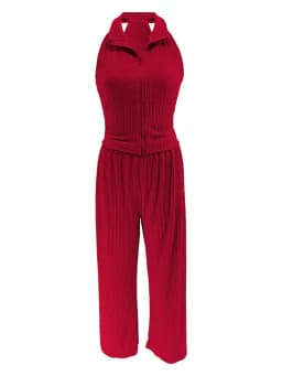 Wmstar Two Piece Set Wholesale Summer Sleeveless Solid Top Pleated Casual Pants Set for Women Elegant Matching Suit New Style