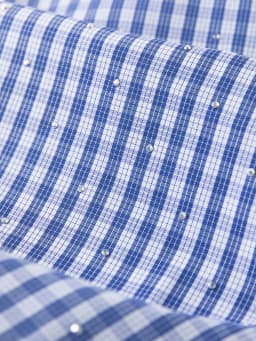 FSLE 2026 Spring Women's Off-Shoulder Blue Gingham Blouse - Elegant Ruffled Lapel Long Sleeve Top for Office Commute