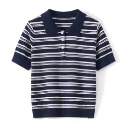WinvyNee Summer Women's Pure Cotton Sweaters Polo T-Shirts White Half Sleeve Striped Tees Y2k Outerwears Pullover Tops ZA1523012