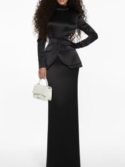 TWOTWINSTYLE Solid Slimming Two Piece Sets for Women Stand Neck Long Sleeves Tunic Top High Waist Skirt Elegant Set Female New