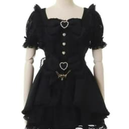 Japanese Style Lolita Dress Set Women Vintage Sweet Square Neck Lace Bow Short Sleeve Slim Party Dresses Ruffle Mini Cake Skirt