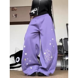 ZHIZOU Women's Purple Star Pants Harajuku Baggy Sweatpants 2000s Y2k Vintage Streetwear Japanese 2000s Trousers Spring Clothes