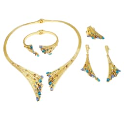 Dubai Gold Plated Woman Jewelry Set Women's Luxury Blue Stone Necklace Bracelet Ring Set Jewelry Sets Wedding Party