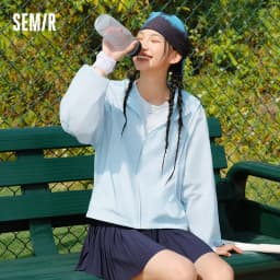 Semir Womens UV Jacket 2026 Cool Feeling Mesh Spliced Loose Hooded Drawstring Casual Outdoor Soft Comfortable