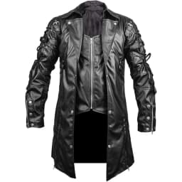 Long Leather Jacket Men Gothic Vintage PU Leather Trench Coats Fashion Moto Biker Outwear Mens Punk Style Motocycle Jackets Man