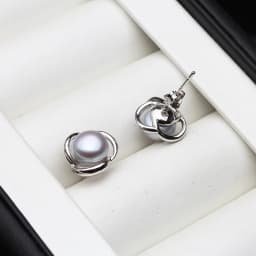 Genuine Silver 925 White Stud Earrings Pearl Woman,Natural Freshwater Bridal Jewelry Pearl Earrings Wife Mother Gift Pink Black
