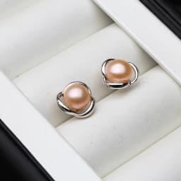 Genuine Silver 925 White Stud Earrings Pearl Woman,Natural Freshwater Bridal Jewelry Pearl Earrings Wife Mother Gift Pink Black