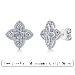 0.86 CTW Four Leaf Flower Moissanite Stud Earrings S925 Sterling Silver Sparkling Diamond Earring Fine Jewelry For Women Gift