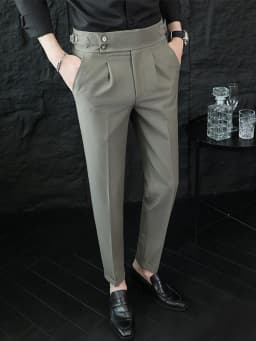 High Quality Italian Style High-waisted Suit Pants Fashion Neapolitan Men's Slim Fit Business Office Social Wedding Trousers