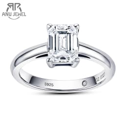 AnuJewel 6x8mm 2ct Emerald Cut Moissanite Engagement Wedding Ring 925 Sterling Silver Rings For Women Jewelry Wholesale