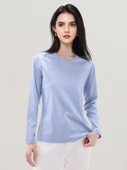 SuyaDream Women Solid T Shirts Silk Cotton Blend Plain O Neck Long Sleeved Tee 2025 Spring Autumn Basic Top White Black