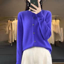 100% Merino Wool Sweater Women O-Neck Cardigan Basic Style Buttoned Knitwear Female Casual Autumn Winter Soft Tops