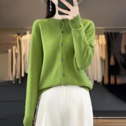 100% Merino Wool Sweater Women O-Neck Cardigan Basic Style Buttoned Knitwear Female Casual Autumn Winter Soft Tops