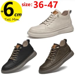 Men Booster Sneakers Chunky Elevator Shoes Height Increase Insole 6cm Man Lift Tall Leather Spring Autumn Plus Size 36-47