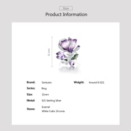 SANTUZZA Pure 925 Sterling Silver Ring For Women Solid Blossom Purple Gradient Enamel Flower White CZ Delicate Gift Fine Jewelry